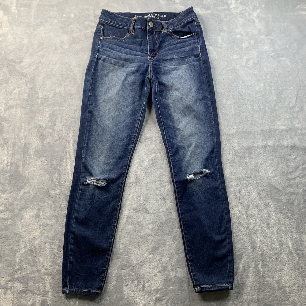 American Eagle Jeans‎ Womens 4 Blue Short Super Hi-Rise Jegging Denim Distressed